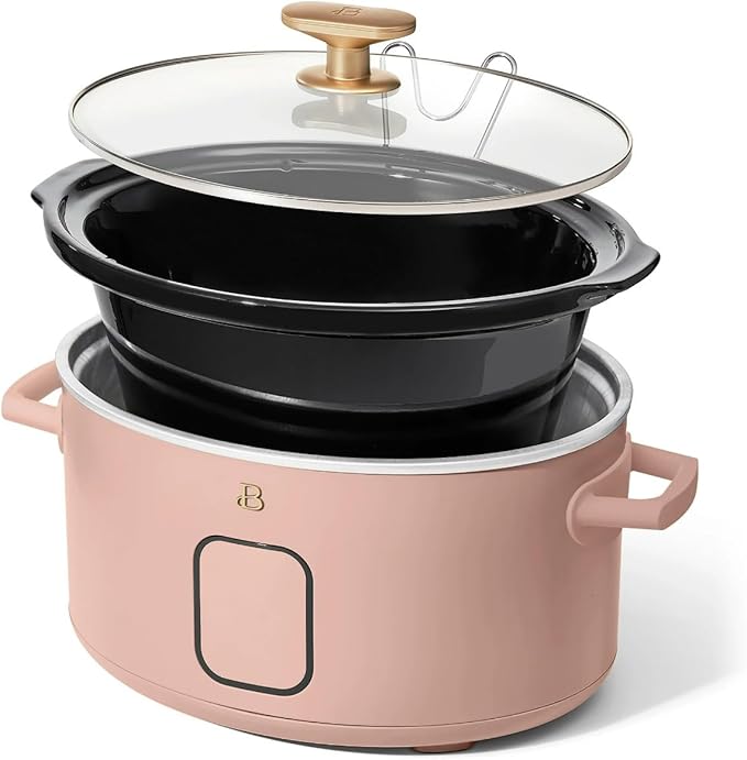 Beautiful 6 Qt Programmable Slow Cooker with Touch Control, Digital Timer and Keep Warm Function – Large Electric pot Capacity Kitchen Appliance by Drew-Barrymore (Rose)