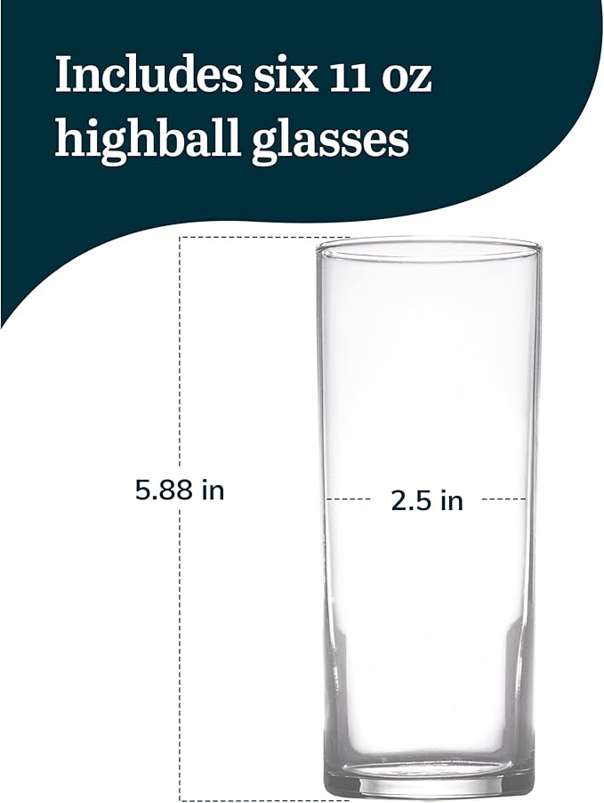 Libbey Classic Highball Drinking Glass, 11 ounce, Set of 6
