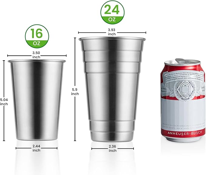 MEWAY Premium Stainless Steel Cups 24 oz Pint Cup Tumbler (8 Pack) - Premium Metal Cups - Stackable Durable Cup，Chilling Beer Glasses, for Travel, Outdoor, Camping, Everyday