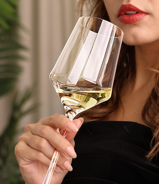 OJA White Wine Glasses Set of 4- Modern Crystal Hand Blown Wine Glass-15 oz,Thin Rim,Long Stem,Perfect for Red or White,Daily Use,Unique Wedding Anniversary or Birthday Gift