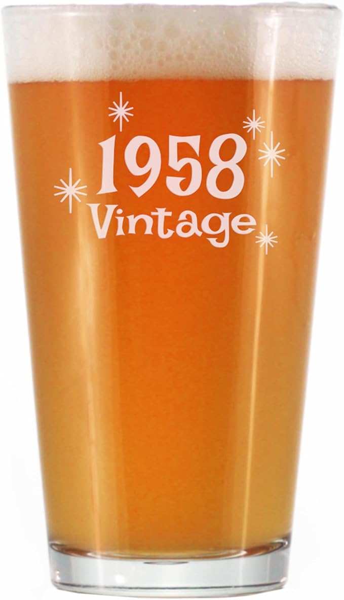 Vintage 1958 Pint Glass for Beer - 67th Birthday Gifts for Men or Women Turning 67 - Fun Bday Party Decor - 16 oz