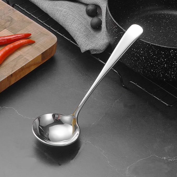 Small Soup Ladles,Sauce Gravy Soup Spoon Ladles,2 Pack SUS 304 Non-magnetic Stainless Steel 7.6" Round (Color:Silver).