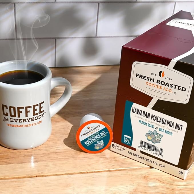 Fresh Roasted Coffee, Hawaiian Macadamia Nut, Flavored Coffee Pods, K-Cup Compatible, 24 Count