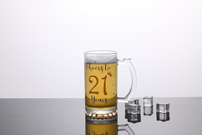 21th Birthday Gift，Men and Women Cheering 21th Birthday Beer Mugs，Cheers to the 21th Anniversary Beer Glass，21th Birthday Party Wedding Anniversary Decorative Gift, 18 Ounce (Cheers to 21 Years)