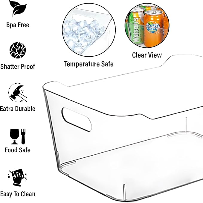 Small Clear Plastic Storage Bins, Perfect for Organization or Pantry and, Fridge Organizer, Cabinet Organizers