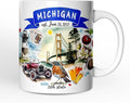 OrnamentallyYou State Travel Landmark Mugs – 12 oz Ceramic Coffee Cups, U.S. Souvenir Gift for Tourists (Artistic Michigan State Themes and Landmarks Mug)