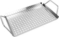 11 x 7 Inch Nonstick Grill Tray with Handles,Perforated Stainless Steel Grill Pans for Outdoor Grill,Heavy Duty Grilling Accessories for Charcoal Gas Grills,Easy to Use and Clean