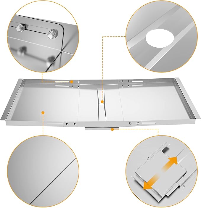 BBQ-PLUS Stainless Steel Universal Grease Tray with Catch Pan Replacement Parts for Dyna Glo, Nexgrill, Expert Grill, Kenmore, BHG and More 4/5 Burner Gas Grills