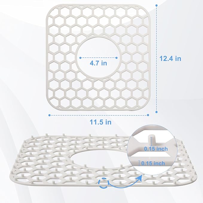 Silicone Sink Protectors for Kitchen Sink - 12" x 11" Kitchen Sink Grid Accessory, Non-Slip Heat-Resistant Mat for Bottom of Porcelain Stainless Steel, Dishwasher Safe (White)