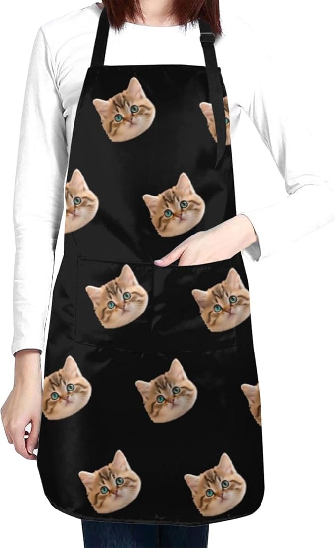 Custom Face Apron for Men Women, Personalized Photo Apron with Pockets, Customized Kitchen Aprons