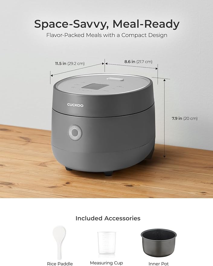 CUCKOO Micom Rice Cooker 3-Cup Uncooked / 6-Cup Cooked with Nonstick Inner Pot, Small Rice Maker with 8 Menu Options, Fuzzy Logic Technology, Auto Clean, Quick Rice Mode, Gray (CR-0375FG)