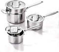 MOUTIUS 1QT+2QT+3.5QT With Steamer Handle Triple Stainless Steel Saucepan with Lid, Ramen Pot with Clear Glass Cover, Small Sauce Pan for Cooking Oatmeal, Dishwasher-Safe, Suitable for All Stoves