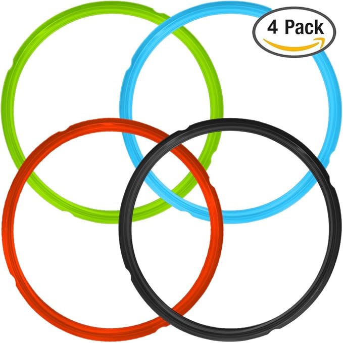 4 Pack Silicone Sealing Rings for Instant Pot, FineGood 4 Colors 5/6qt Size Sweet and Savory Edition Accessory for Pressure Cooker - Red, Black,Blue,Green