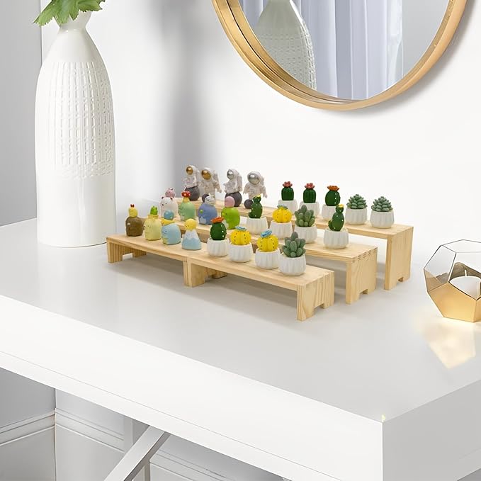 Display Wood Risers Wooden Stand 3 Tier Wood Racks Decorative Rectangular, 2 Set 6 Piece Cupcake Stands Cologne Perfume Organizer Dessert Showcase(Nature)