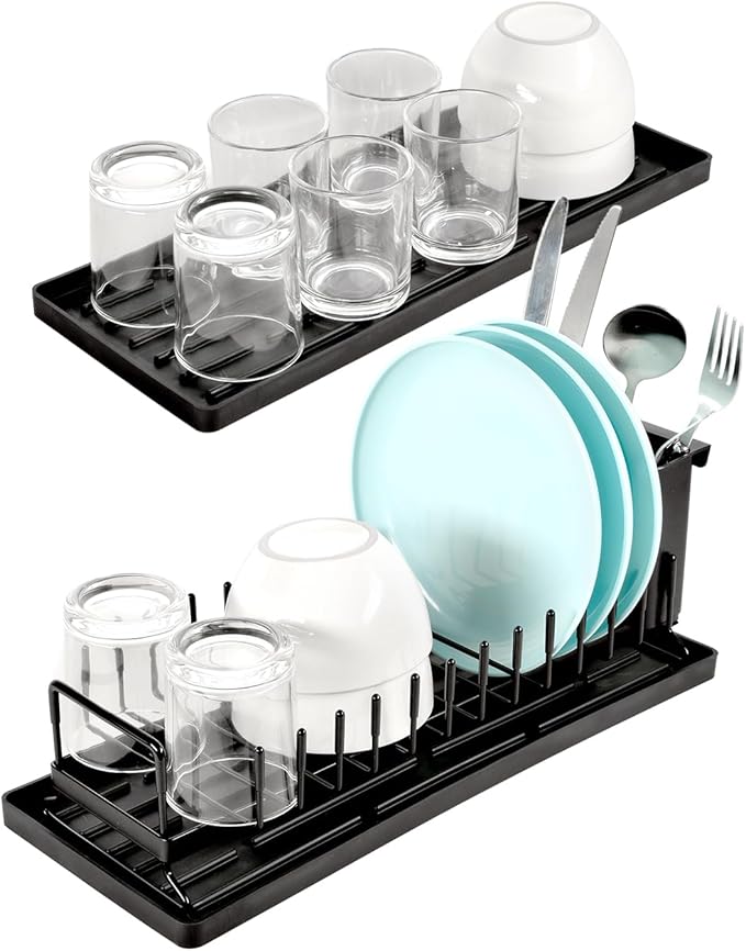 Cup Drying Rack Glass Water Bottle Dish Drying Dryer Rack Long Kitchen Sink Counter Drainer Over Tray Plate Forks Cups Spoons Organizer