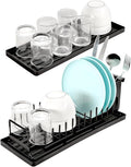 Cup Drying Rack Glass Water Bottle Dish Drying Dryer Rack Long Kitchen Sink Counter Drainer Over Tray Plate Forks Cups Spoons Organizer
