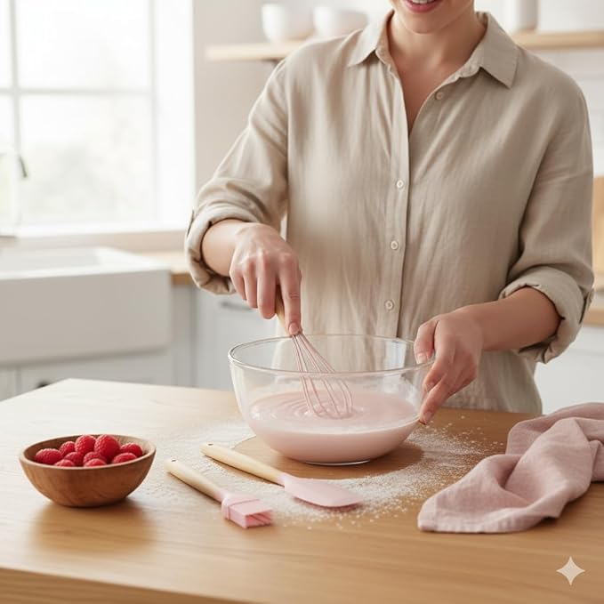 Silicone Cooking Kitchen Utensils Set – BPA‑Free, Non‑Toxic, Non-Stick, Heat‑Resistant to 446 °F, Non‑Scratch Wooden Handles + Utensil Holder (Pink)
