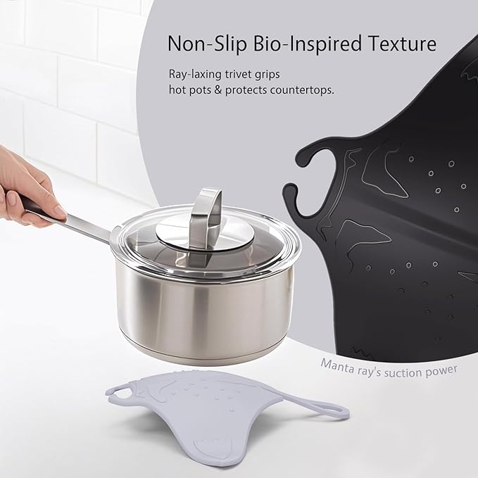 UMIRRO Cute Silicone Trivets for Hot Pots and Pans w/Pop-up Fun, Heat Resistant Mats for Quartz Countertop, Ocean Themed Pot Holder Pads for Coastal Decor, Kitchen Gifts for Beach Lovers Grey 2 Pack