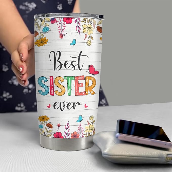 SANDJEST Sister Tumbler 20oz Best Sister Ever Gifts for Women Funny Sisters Stainless Steel Insulated Tumblers Coffee Travel Mug Cup Gift for Birthday Christmas