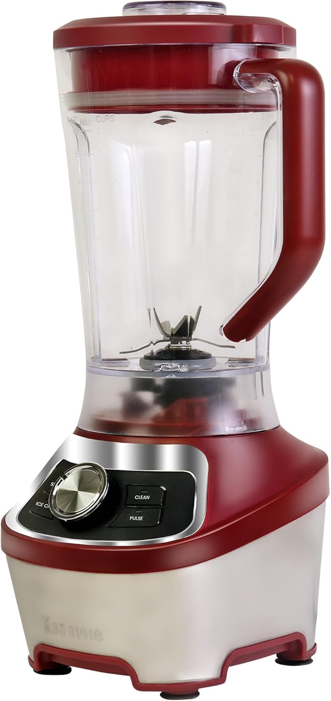 Kenmore Countertop Blender – Electric Mixer for Smoothies, Ice Crush & Pulse Function, Heavy Duty Plastic Pitcher, Kitchen Appliance, Dishwasher-Safe Jar, Red