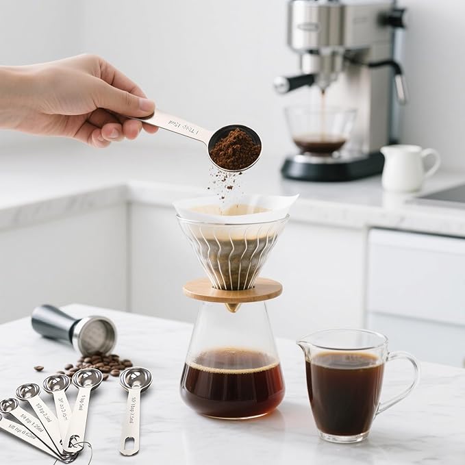 TILUCK Stainless Steel Measuring Spoons Set,Coffee Scoop Spoon,Kitchen Gadgets for Cooking & Baking,Set of (7)