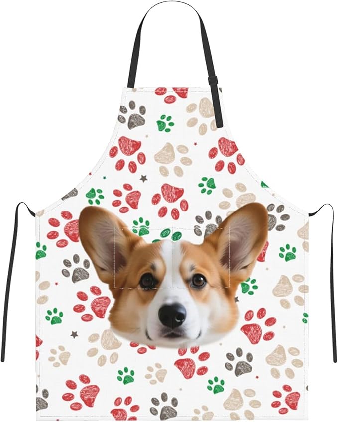 Custom Dog Face Apron for Men Women, Personalized Photo Bib Apron with Pockets, Customized Chef Aprons