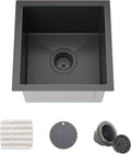 TORVA 14 x 14 Inch Gloss Black Undermount Kitchen Sink, PVD Coated Gunmetal Bar Sink，16 Gauge T-304 Stainless Steel Single Bowl Wet Bar or Prep Sinks with Zero-Radius Corners, Dark Grey
