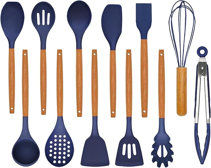Kitchen Utensils Set - Silicone Cooking Utensils Set - 12 Pcs for Cooking, Spatula,Turner, Spoon, Brush, Useful Pots and Pans Accessories, Kitchen Gadgets for Non-Stick Cookware BPA FREE