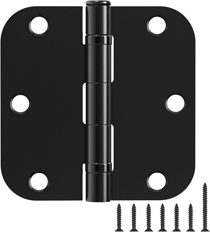 12 Pack Anti Squeak Matte Black Door Hinges 3.5 Inch 5/8" Radius Interior 3-1/2" Round Ball Bearing Hinges for Doors Flat Bifold Standard Bedroom 3 ½" Hardware Essentials House Home Decor Accessories