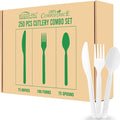 Compostable Eating Utensils, 250 Ct 7" Large Disposable Biodegradable Forks Spoons Knives Cutlery Set, Eco Friendly Heat Resistant Flatware Alternative to Plastic Silverware, BPI Certified