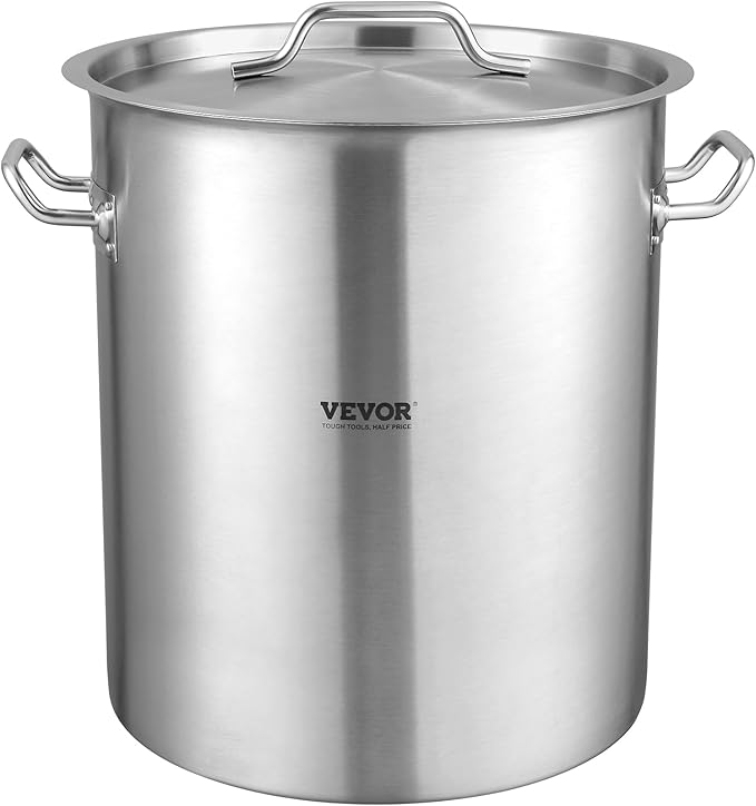 VEVOR Stainless Steel Stockpot, 42 Quart Large Cooking Pots, Cookware Sauce Pot with Strainer, Lid, and Handle, Heavy Duty Commercial Grade Stock Pot, Sanding Treatment, for Large Groups Events Silver