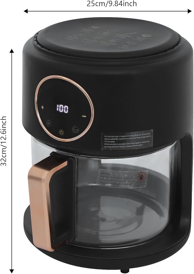 1200W Glass Air Fryer, 360° Viewable Airy Fryer, Small Glass Air Fryer 8 Preset Modes, Transparent Fry Bowl for Best Cooking Results, Cook Shrimp, Steak, Fries, Wings