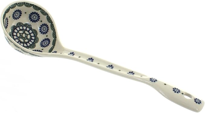 Blue Rose Polish Pottery - Green Maia Soup Ladle - 12.5" Long - Beautiful Ladle for Gravy & Soup