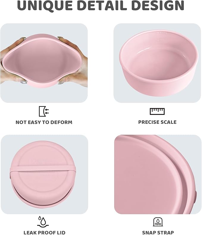 Silicone Food Storage Containers Bowl, Set of 3 Reusable Silicone Bento Lunch Box Containers with Lids (17oz, 25oz, 42oz) Dishwasher, Microwave and Freezer Safe (Pink)