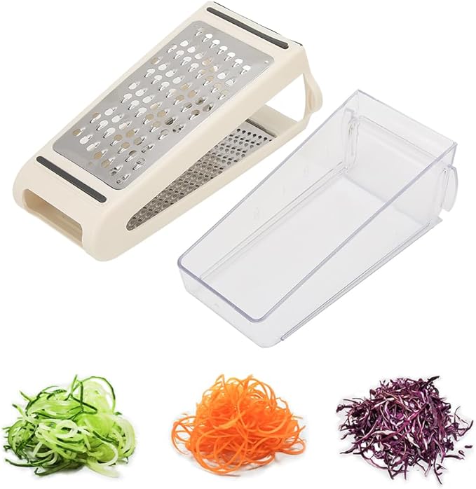Cheese Grader, Grater with Container Box Shredder Lemon Zester Graters for Kitchen Stainless Steel Food Ginger Potato Vegetables Peeler Prep Solutions by 2 Way Grate and Measure