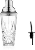 Glass Cocktail Shaker, 15oz Cut Design - Exquisite Drink Shaker for Elevated Mixology. Perfect for Crafting Artisan Cocktail, Martini,Espresso. (Thick &Heavy Shaker & S.Stainless Silvery Pourer/#304)
