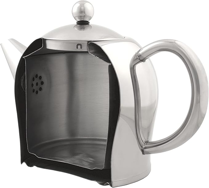 bredemeijer Santhee Double Walled Teapot, 1.4-Liter Stainless Steel Glossy Finish with Glossy Accents