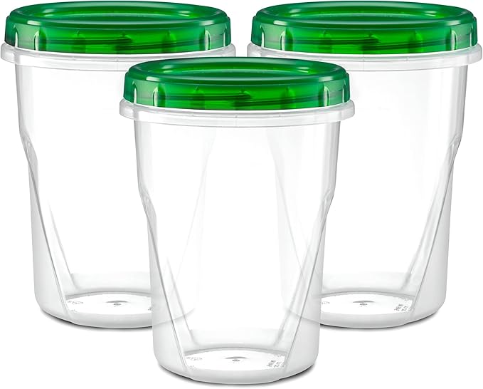 (32 Ounce 10 Pack) Twist cap Containers Clear Bottom With Green Top Screw on Lids Twist Top Food Storage Freezer Containers