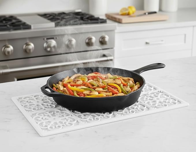 GASARÉ, Extra Large, Thick, Silicone Trivet for Hot Dishes, Pots, and Pans, Heat Resistant Mat for Countertop, Hot Pad for Kitchen, Easy to Clean, 21 x 12 x 3/8 Inches, White