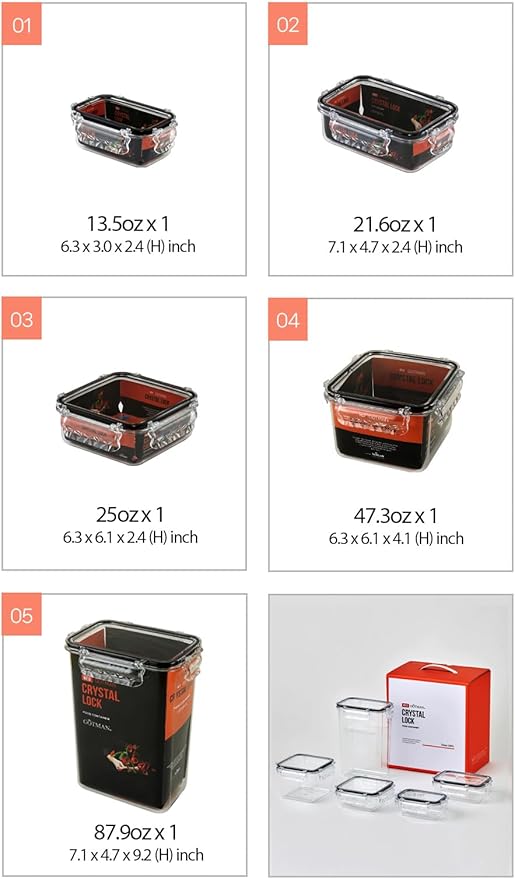 Airtight Food Storage Containers with Lids Gift Set (5pack)- BPA-Free | Clear | Microwave, Freezer and Dishwasher Safe | Leak-Proof | Kitchen Fridge Organizer Fruit Boxes | Fresher Food