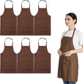 Total 6PCS Brown Bib Apron Adult with 2 Pockets for Women Men Chef Cooking Kitchen (6, Brown)