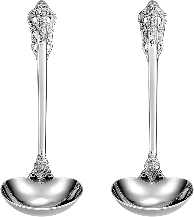 KEAWELL Premium 7.5 inch Luxury Gravy Ladle, 18/10 Stainless Steel, Small Gravy Spoon for Home. Solid and Sturdy, Dishwasher Safe. (2, Silver)