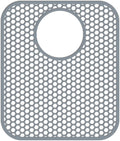 Silicone Kitchen Sink Protector Mat with Rear Drain - 13.58''x 11.6'' Kitchen Sink Accessory, Folding Non-Slip Heat Resistant Mat Grid for Bottom of Stainless Steel Porcelain (Rear Hole)