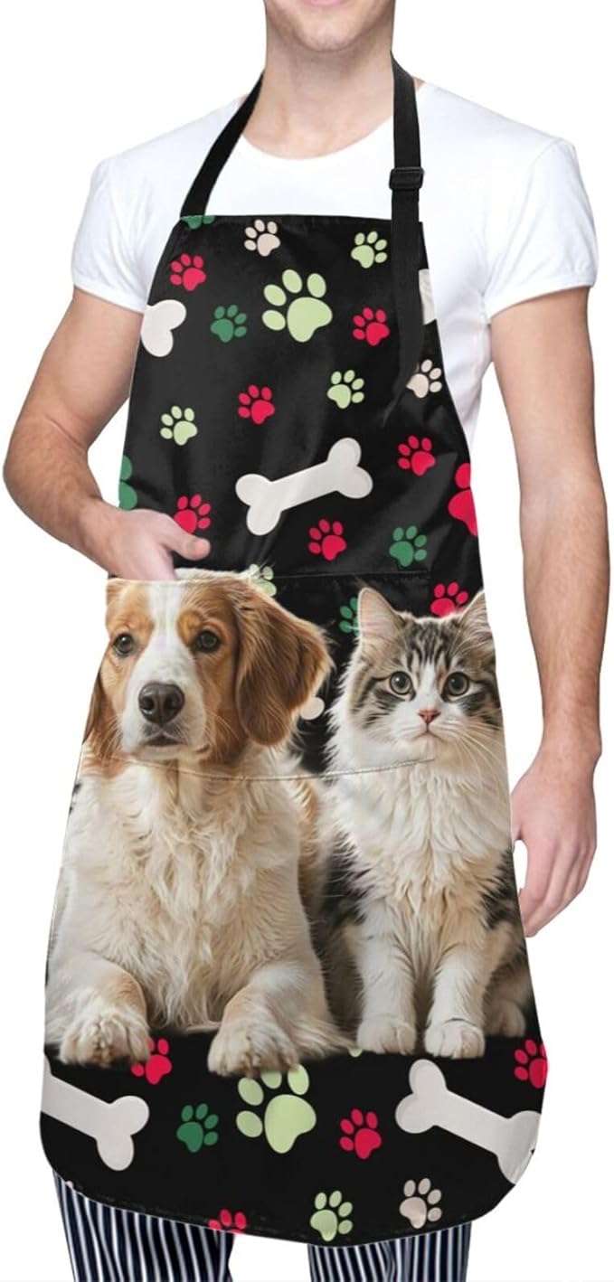 Custom Dog Face Apron for Men Women, Personalized Photo Bib Apron with Pockets, Customized Chef Aprons