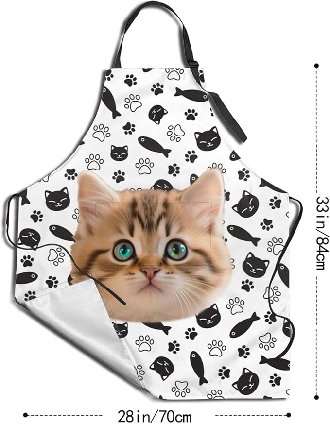 Custom Dog Face Apron for Men Women, Personalized Photo Bib Apron with Pockets, Customized Chef Aprons