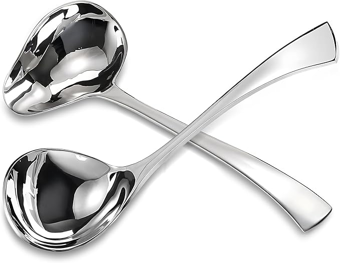 Comicfs 2 Pack Gravy Spoon Mini Gravy Ladle Drizzle Spoon 18/10 Stainless Steel Small Ladle with Pouring Spout Gravy ladle for Sauce Serving, Salad dressing and dressings, Dishwasher Safe