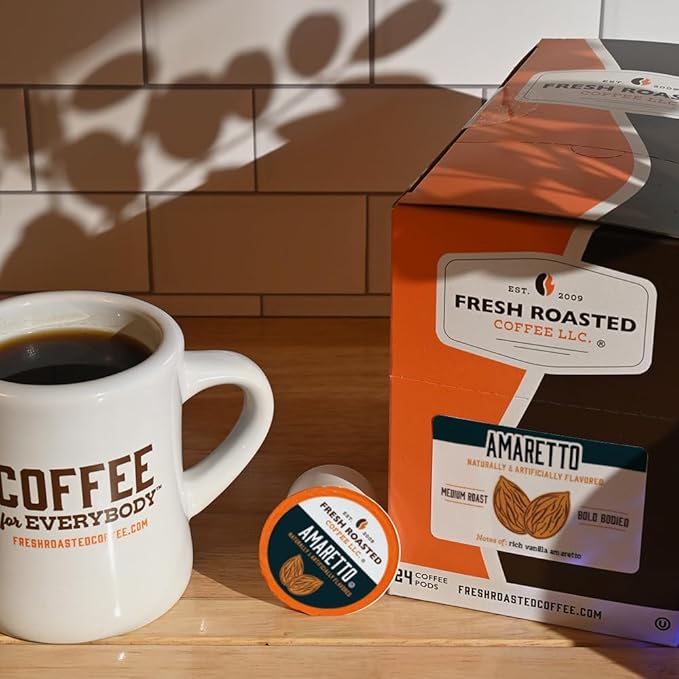 Fresh Roasted Coffee, Amaretto, Flavored Coffee Pods, 72 Count