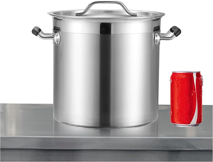 CURTA 12 Quart Large Stock Pot with Lid, NSF Listed, 3-Ply 18/8 Stainless Steel Cooking Pot, Commercial Cookware for Soup, Stew & Sauce, Riveted Silicone Handle, Induction Ready