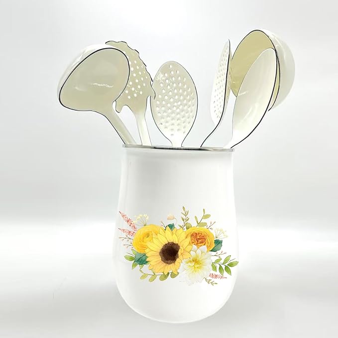 White Soup Ladle Spoons 13.7 Inch Big Serving Cooking Spoons Enamel Steel Stew Gravy Ladles for Serving