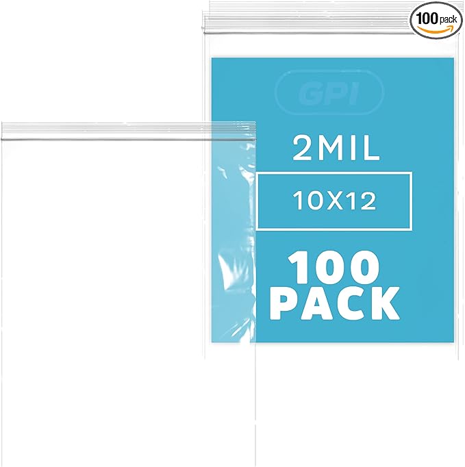 GPI PACK Of 100 , 10"x12" 1 GALLON, CLEAR PLASTIC RECLOSABLE ZIP BAGS,2 mil Thick Poly Baggies With Resealable Zip Top Lock For food, jewelry, medical, and household & office supplies.